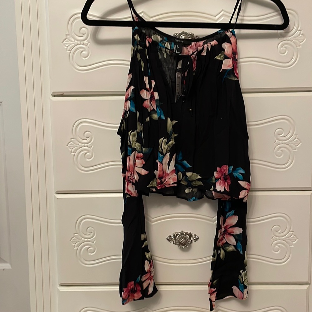Cold should floral silk blouse